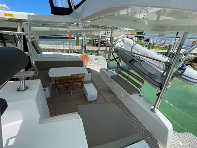 Deck of Hathor, a Lagoon 42 catamaran at Athens, Greece