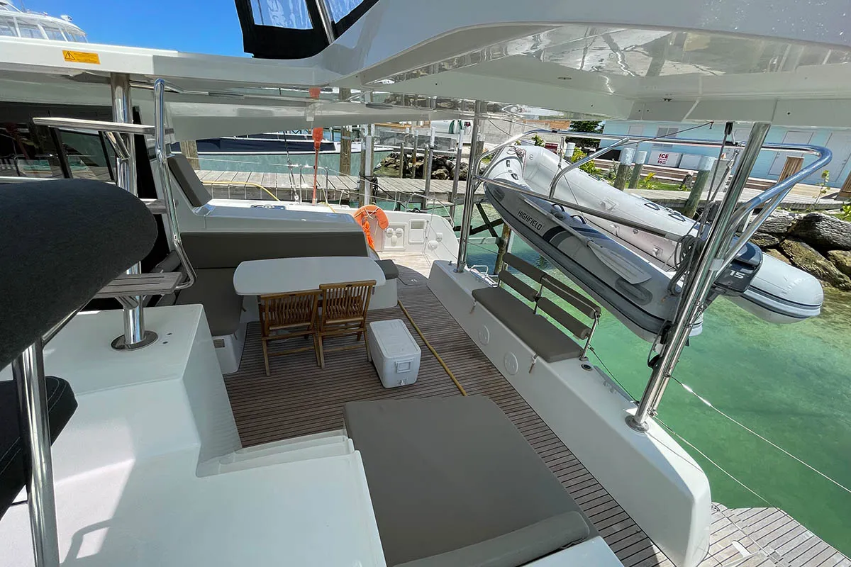 Deck of Hathor, a Lagoon 42 catamaran at Athens, Greece
