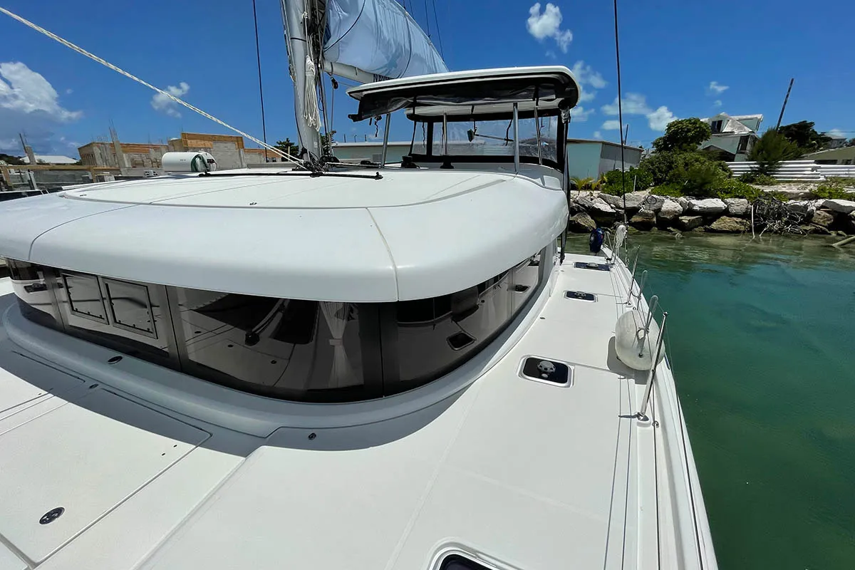 Exterior view of Hathor, a Lagoon 42 catamaran at Athens, Greece