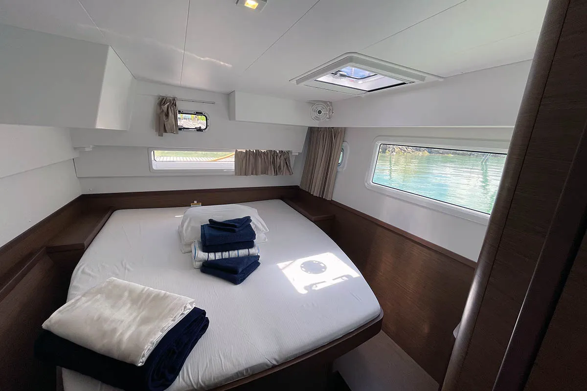 Cabin on Hathor, a Lagoon 42 catamaran at Athens, Greece