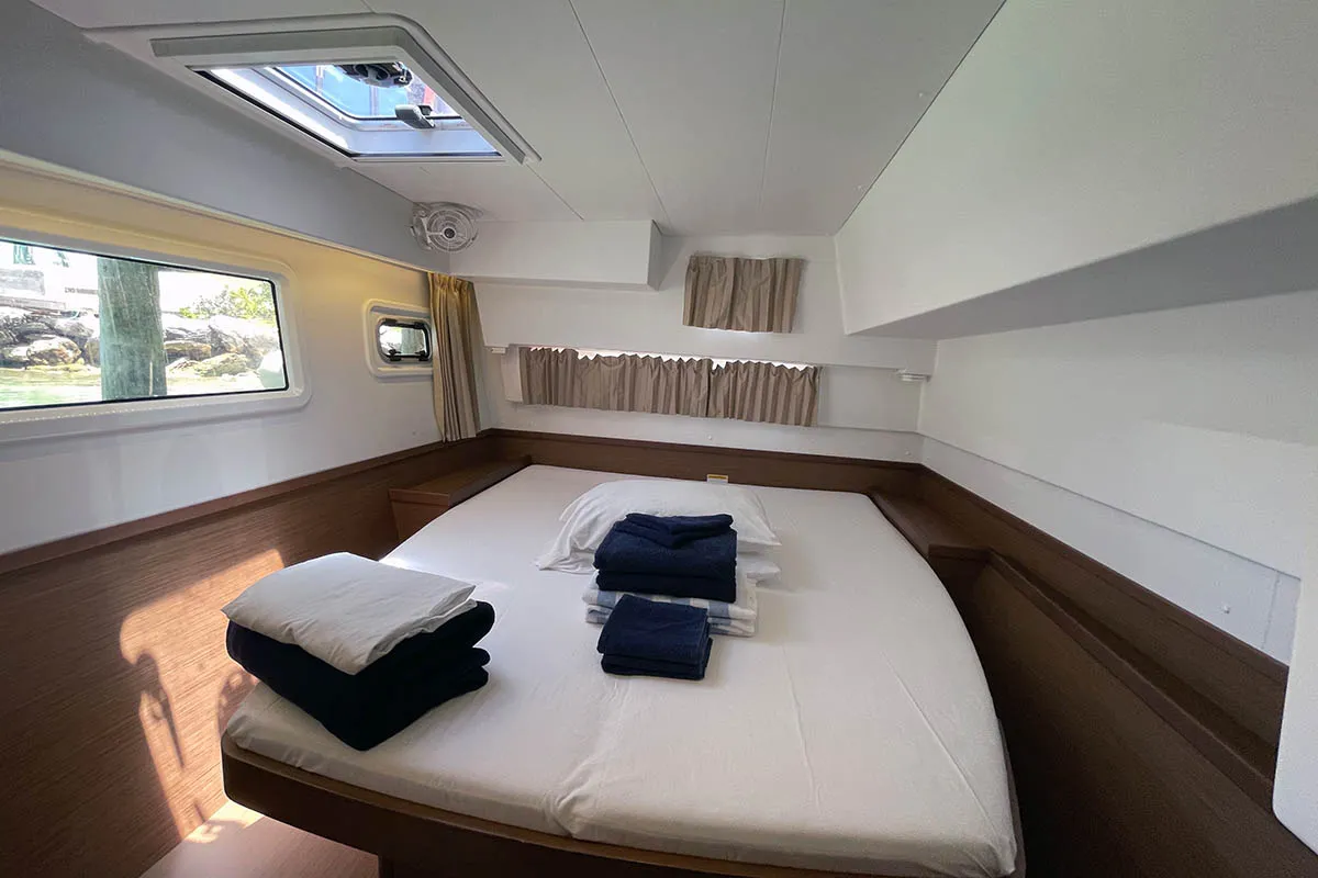 Cabin on Hathor, a Lagoon 42 catamaran at Athens, Greece