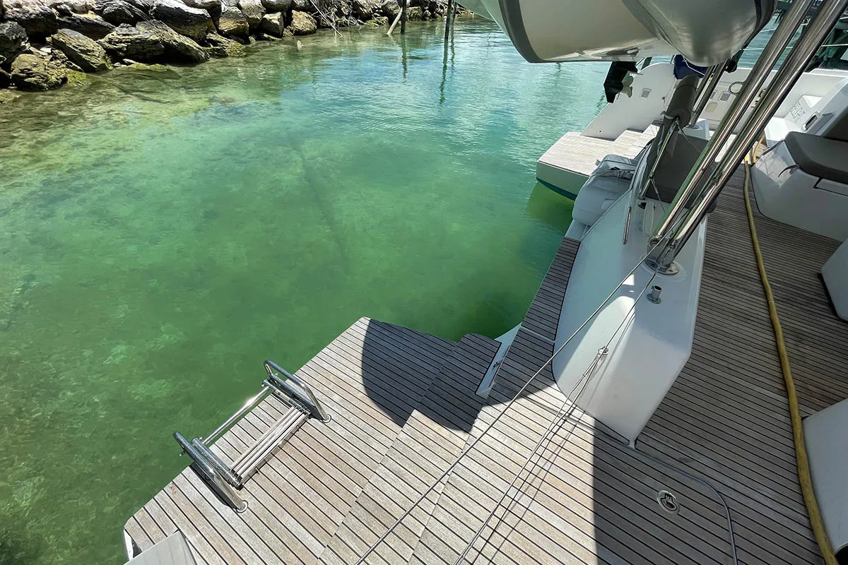 Deck of Hathor, a Lagoon 42 catamaran at Athens, Greece