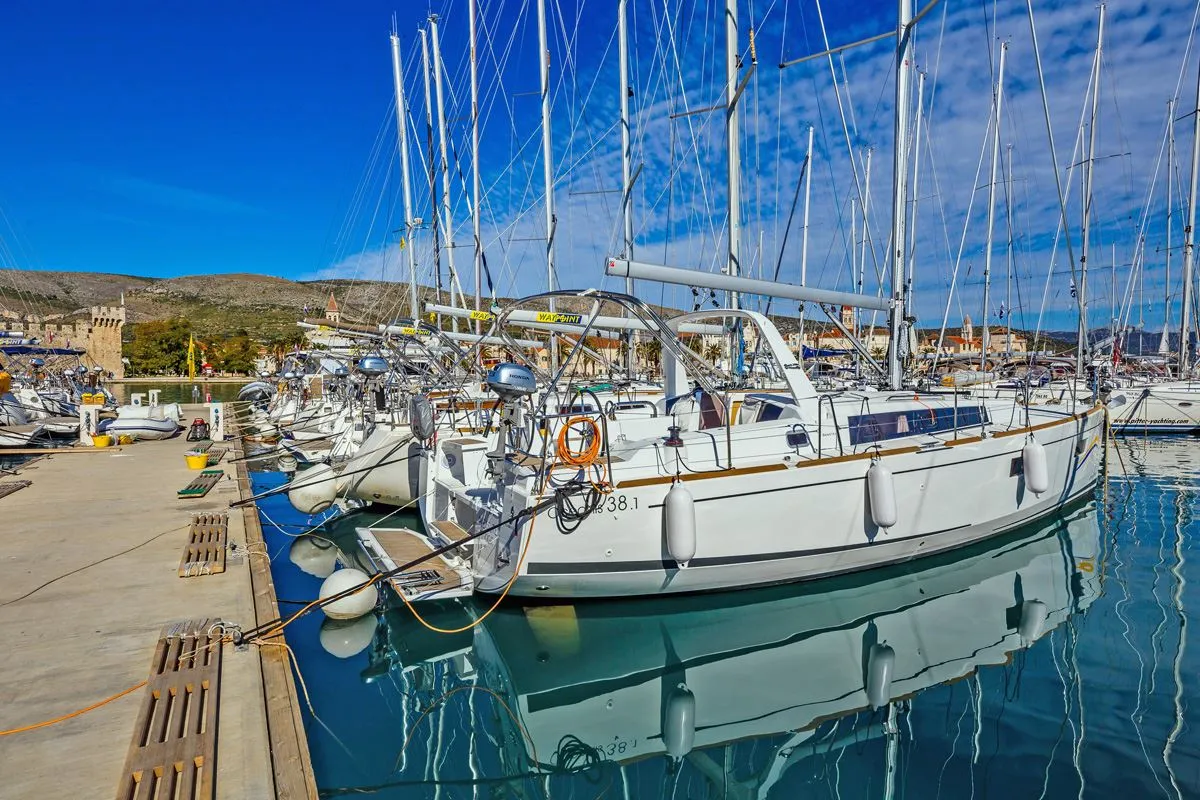 Exterior view of Pleasure, a Beneteau Oceanis 38.1 sailboat at Split, Croatia