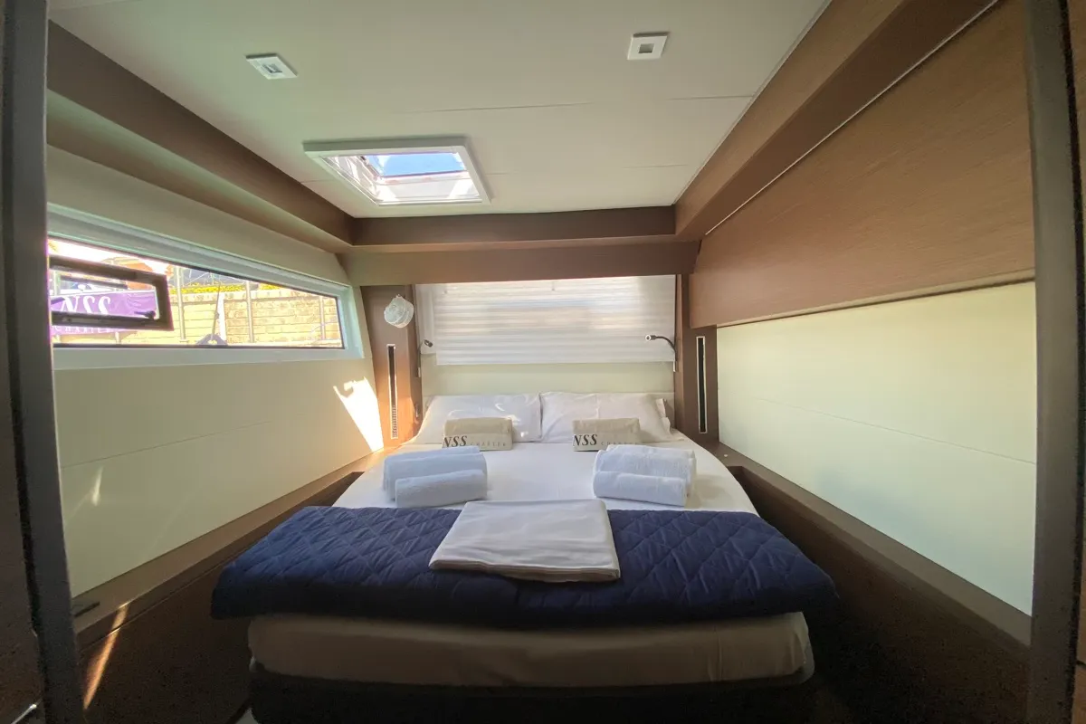 Cabin on Coraline, a Lagoon 50 catamaran at Tonnarella, Italy