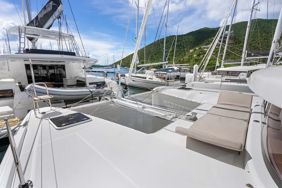 Deck of Casbah III, a Lagoon 42 OW catamaran at Road Town, British Virgin Islands