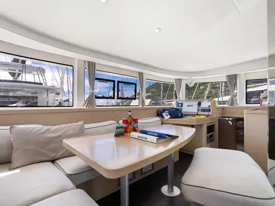 Salon of Casbah III, a Lagoon 42 OW catamaran at Road Town, British Virgin Islands