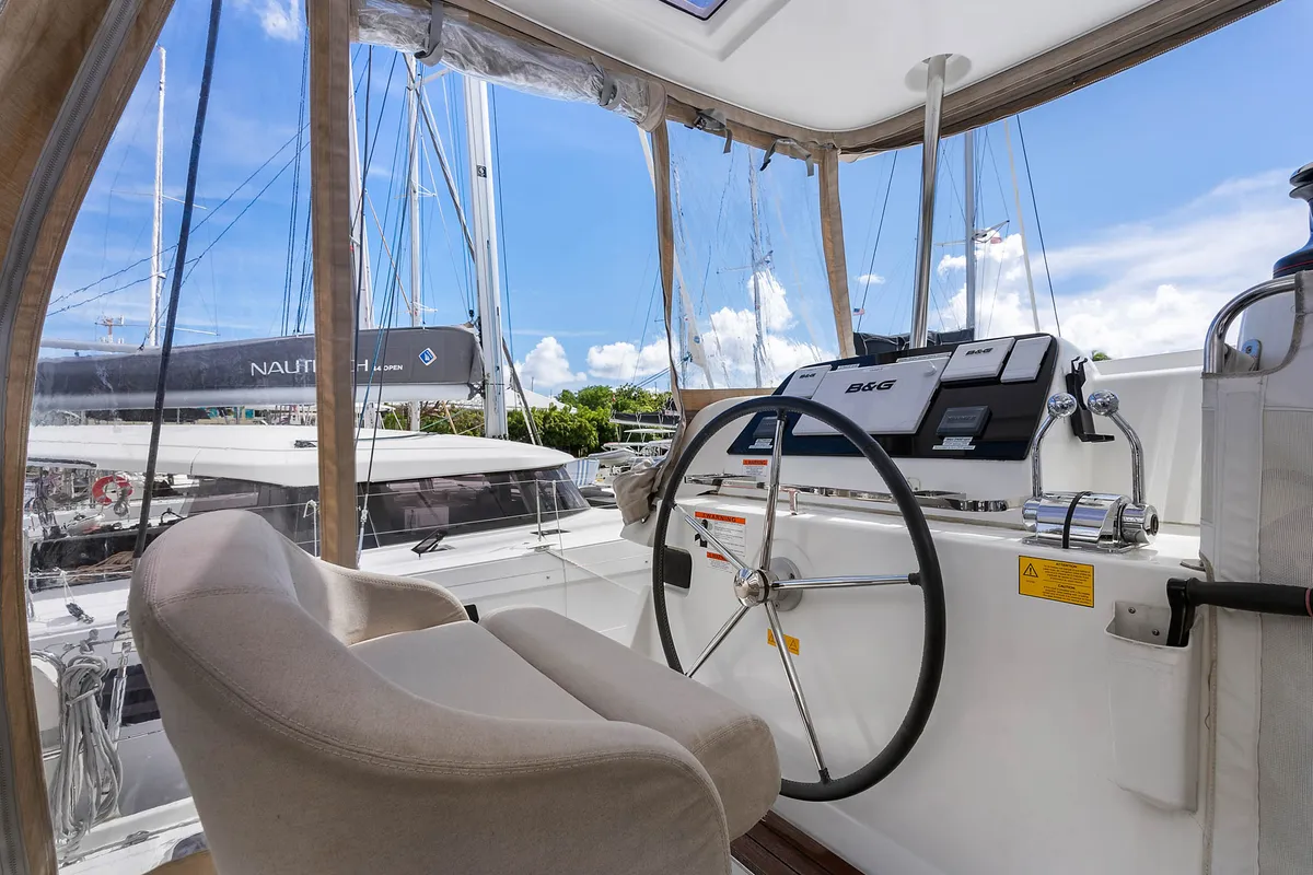 Cockpit of Casbah III, a Lagoon 42 OW catamaran at Road Town, British Virgin Islands