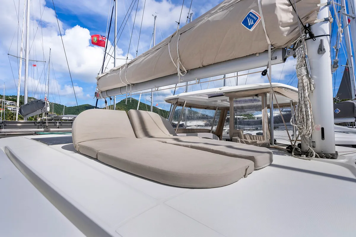Deck of Casbah III, a Lagoon 42 OW catamaran at Road Town, British Virgin Islands