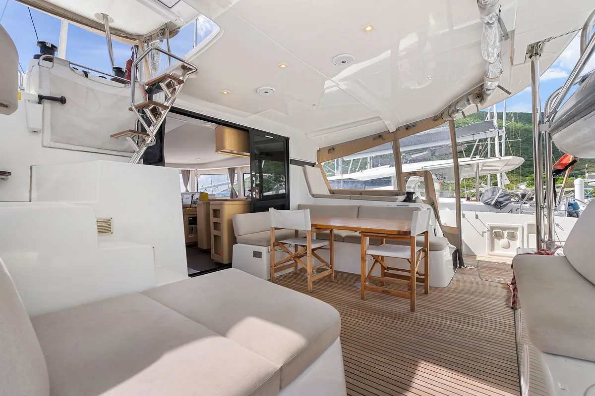 Deck of Casbah III, a Lagoon 42 OW catamaran at Road Town, British Virgin Islands