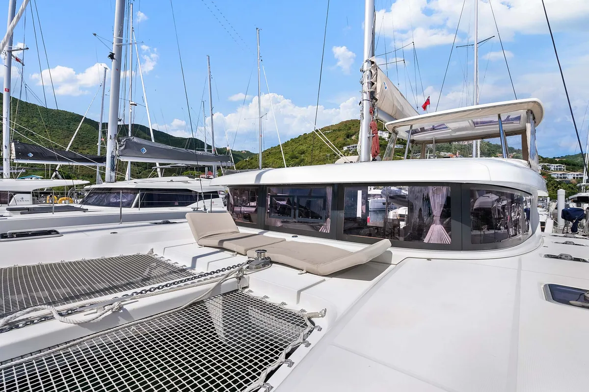 Deck of Casbah III, a Lagoon 42 OW catamaran at Road Town, British Virgin Islands