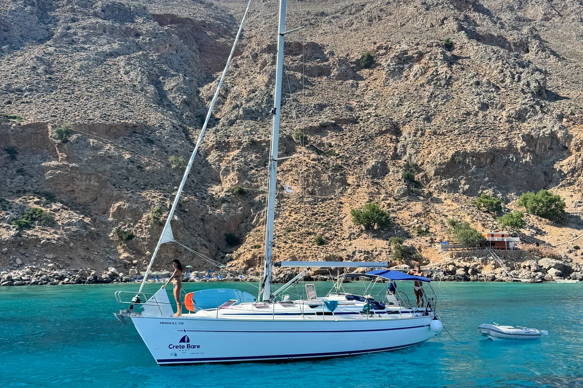 Exterior view of Sfakia, a Bavaria 41 sailboat at Hora Sfakion, Greece