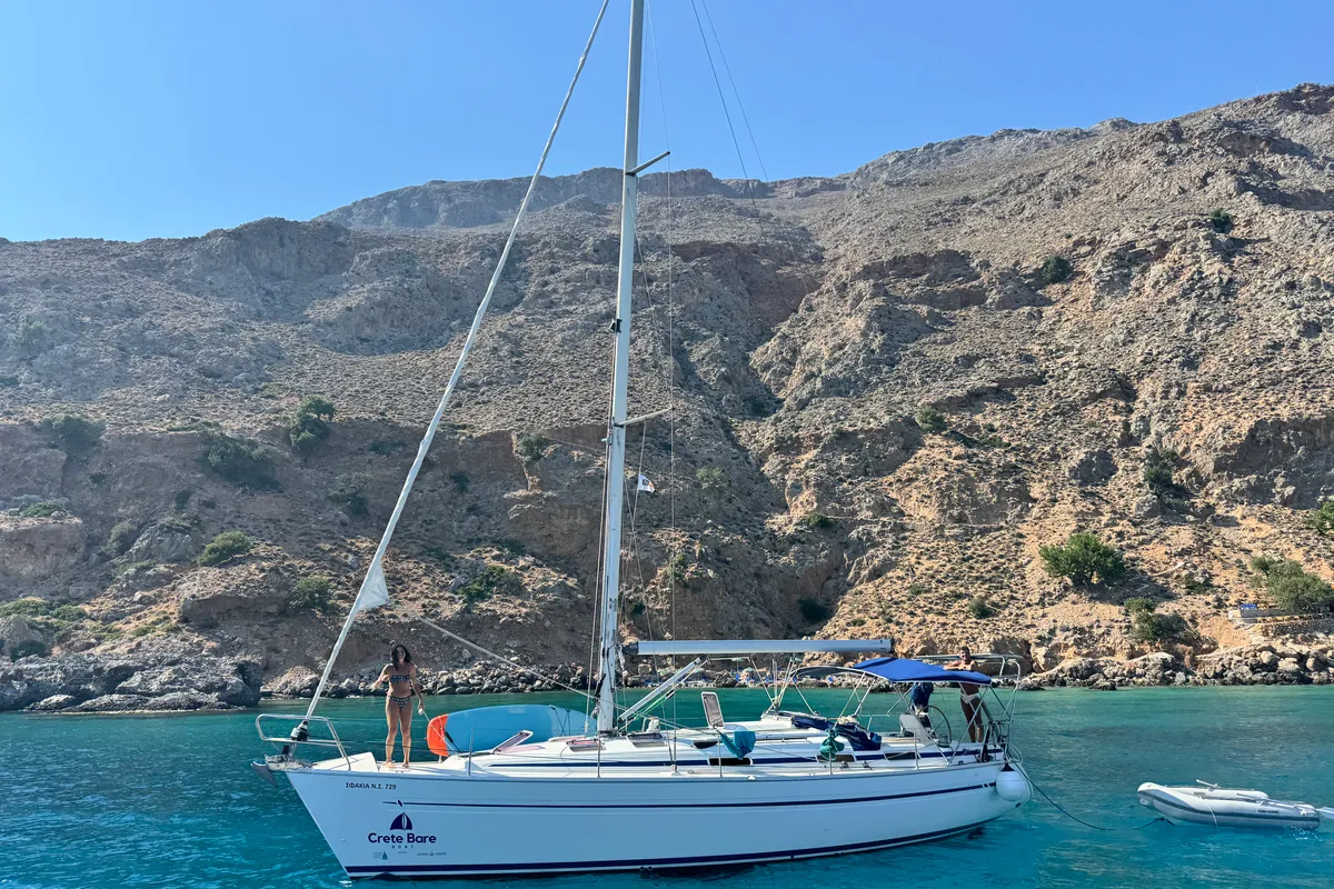 Exterior view of Sfakia, a Bavaria 41 sailboat at Hora Sfakion, Greece
