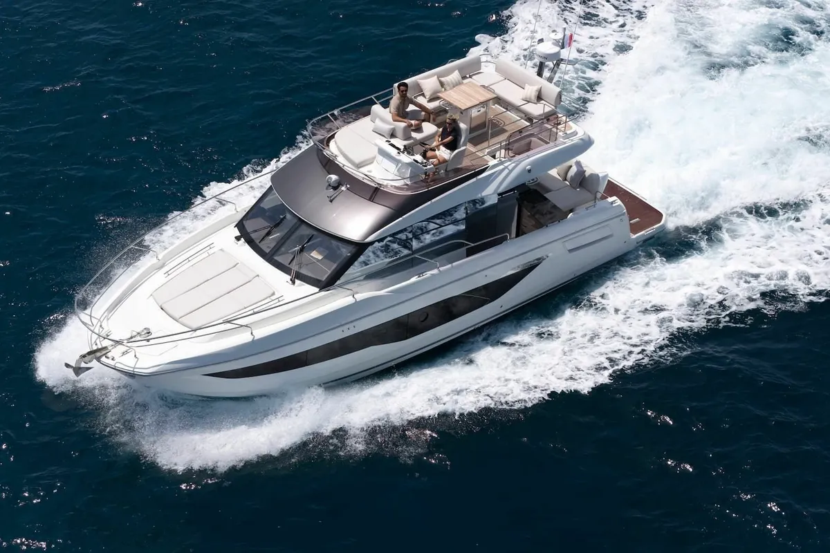 Mr. 77, a Prestige F4.3 motorboat at Seget Donji, Croatia