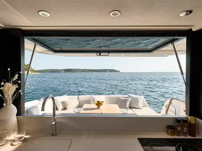 Mr. 77, a Prestige F4.3 motorboat at Seget Donji, Croatia