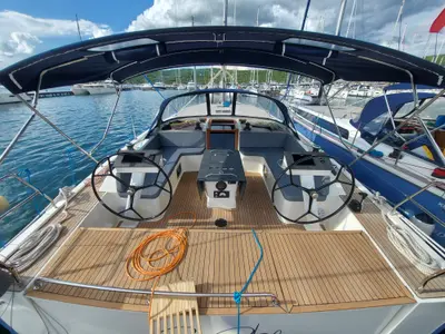 Cockpit of SarStef, a D&D Kufner 50 sailboat at Grad Trogir, Croatia