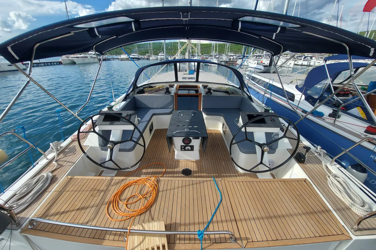 Cockpit of SarStef, a D&D Kufner 50 sailboat at Grad Trogir, Croatia