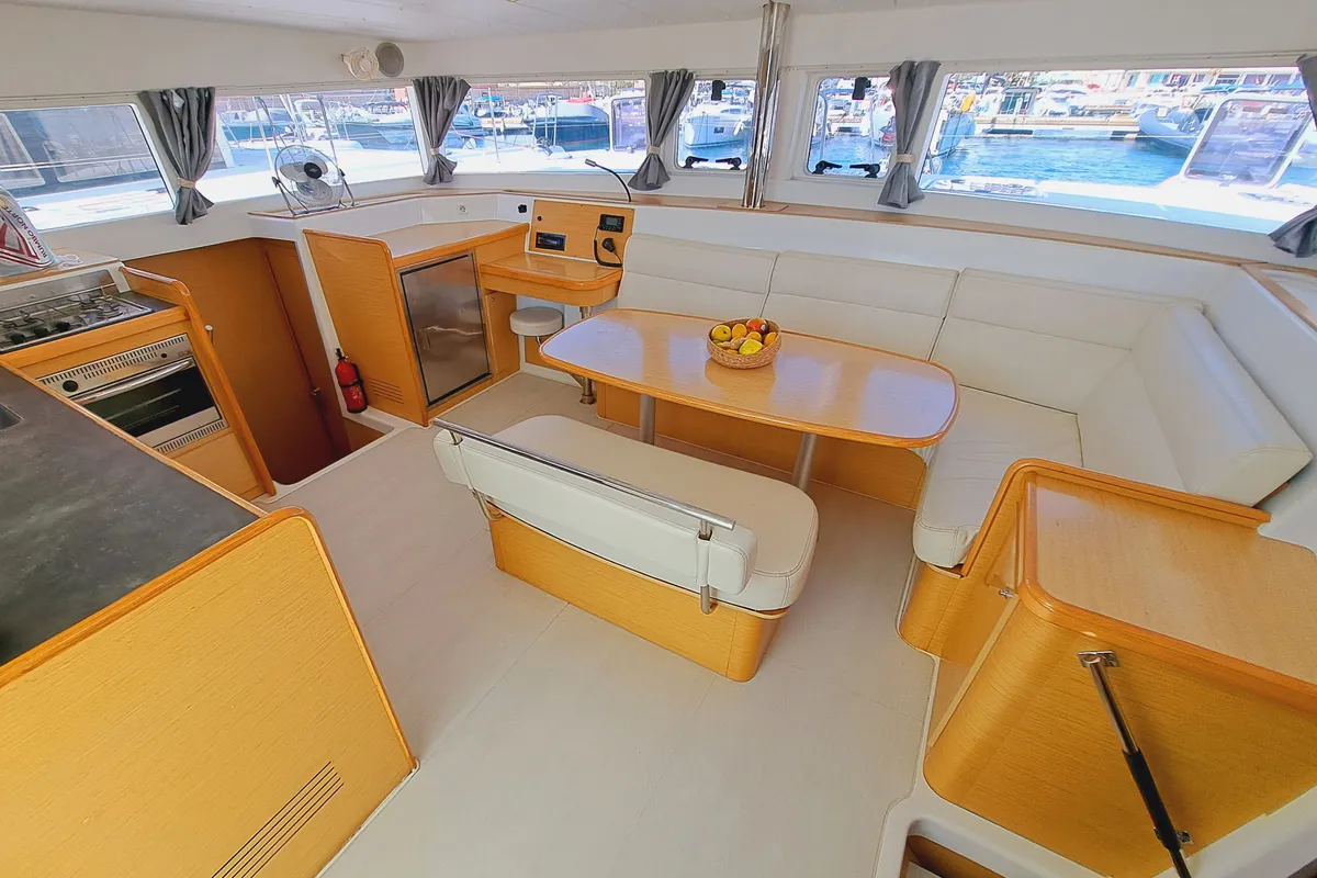 Salon of THE MOB, a Lagoon 421 catamaran at Sant Antoni de Portmany, Spain