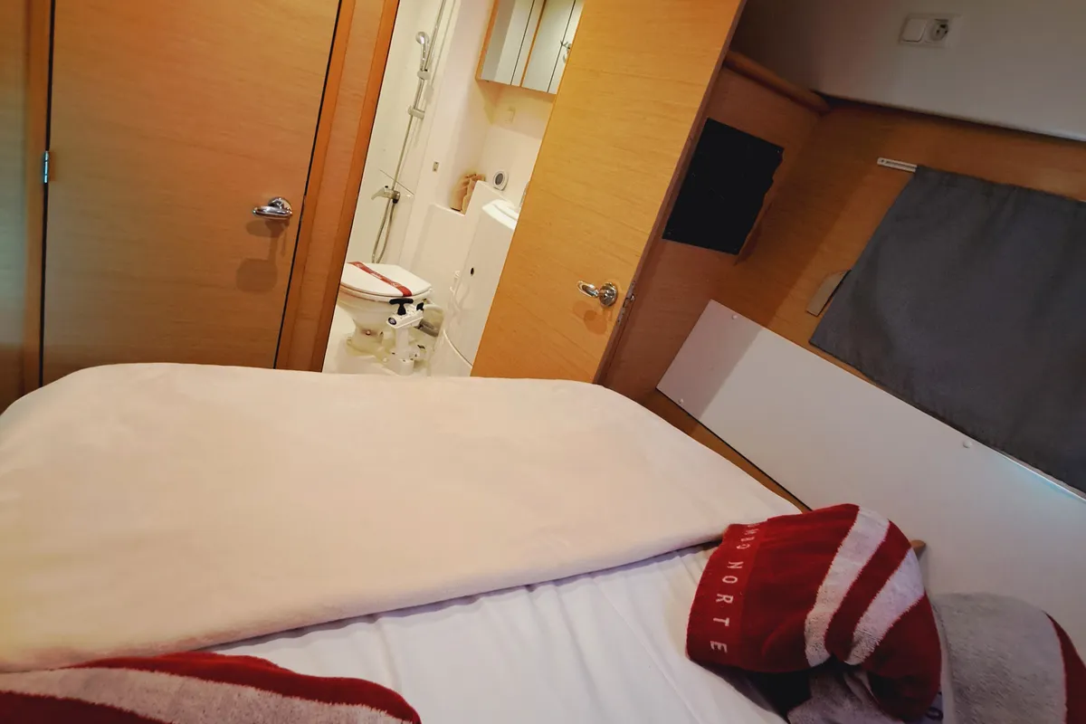 Cabin on THE MOB, a Lagoon 421 catamaran at Sant Antoni de Portmany, Spain