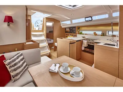Salon of Eros, a Jeanneau Sun Odyssey 440 sailboat at Marpissa, Greece