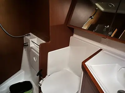 Head on Malika, a Beneteau Oceanis 41.1 sailboat at Cannigione, Italy