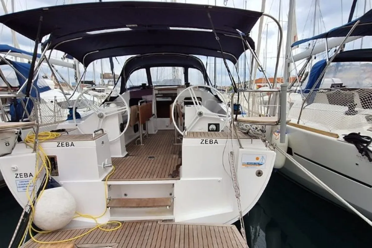 Cockpit of Zeba, a Elan Impression 45.1 sailboat at Grad Šibenik, Croatia