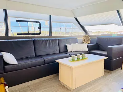 Salon of Alpha Centauri, a Fountaine Pajot MY44 catamaran at Grad Šibenik, Croatia