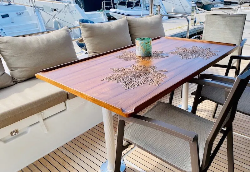Deck of Alpha Centauri, a Fountaine Pajot MY44 catamaran at Grad Šibenik, Croatia