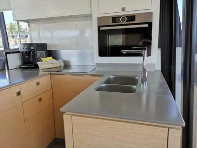 Galley of Alpha Centauri, a Fountaine Pajot MY44 catamaran at Grad Šibenik, Croatia