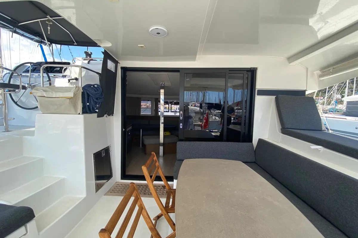 Deck of Day Dream, a Lagoon 42 catamaran at Fethiye, Turkey