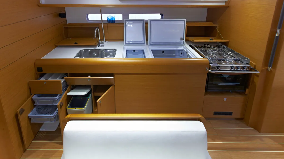 Galley of Sunsail 47 Premium Plus, a Jeanneau Sun Odyssey 469 sailboat at Road Town, British Virgin Islands