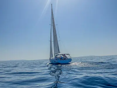 Exterior view of Astan, a Hanse 460 sailboat at Plan-d'Aups-Sainte-Baume, France
