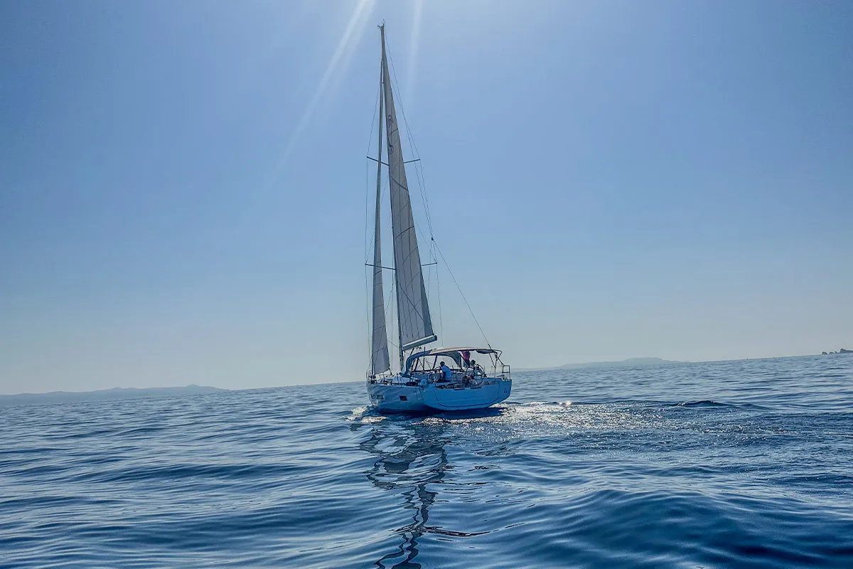 Exterior view of Astan, a Hanse 460 sailboat at Plan-d'Aups-Sainte-Baume, France