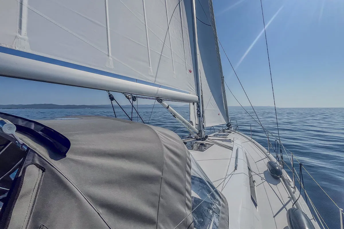 Deck of Astan, a Hanse 460 sailboat at Plan-d'Aups-Sainte-Baume, France