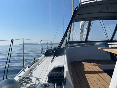 Deck of Astan, a Hanse 460 sailboat at Plan-d'Aups-Sainte-Baume, France