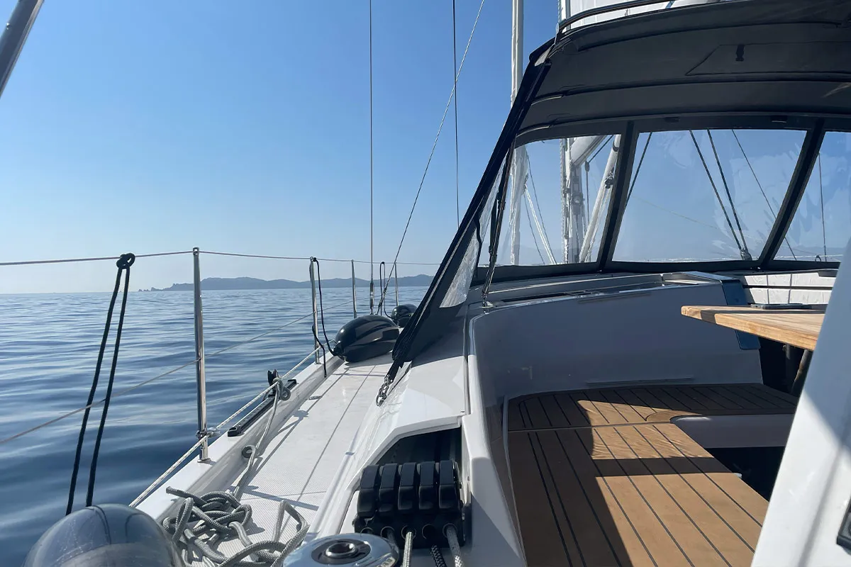 Deck of Astan, a Hanse 460 sailboat at Plan-d'Aups-Sainte-Baume, France