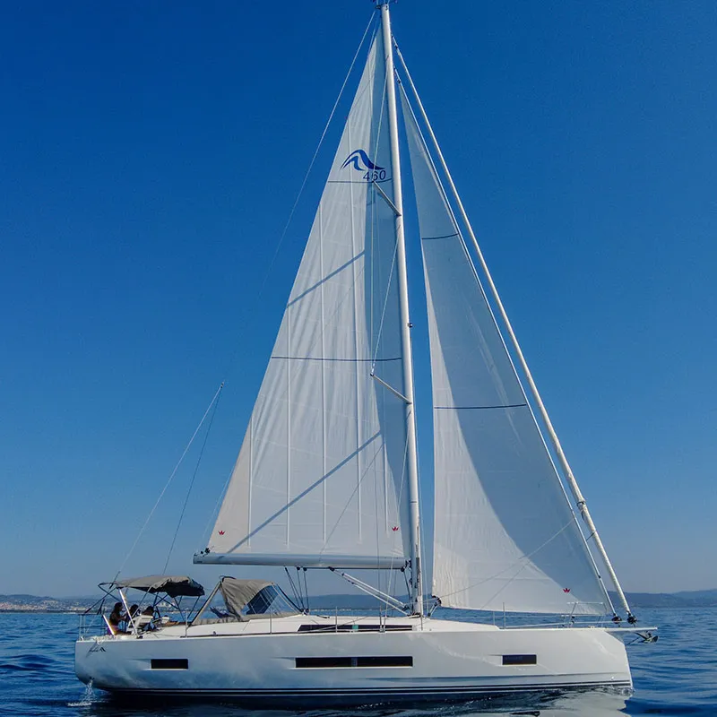 Exterior view of Astan, a Hanse 460 sailboat at Plan-d'Aups-Sainte-Baume, France