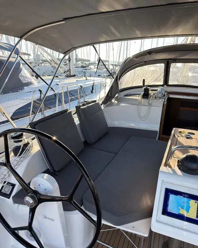 Cockpit of Mare, a Bavaria Voyager 45 sailboat at Murter, Croatia