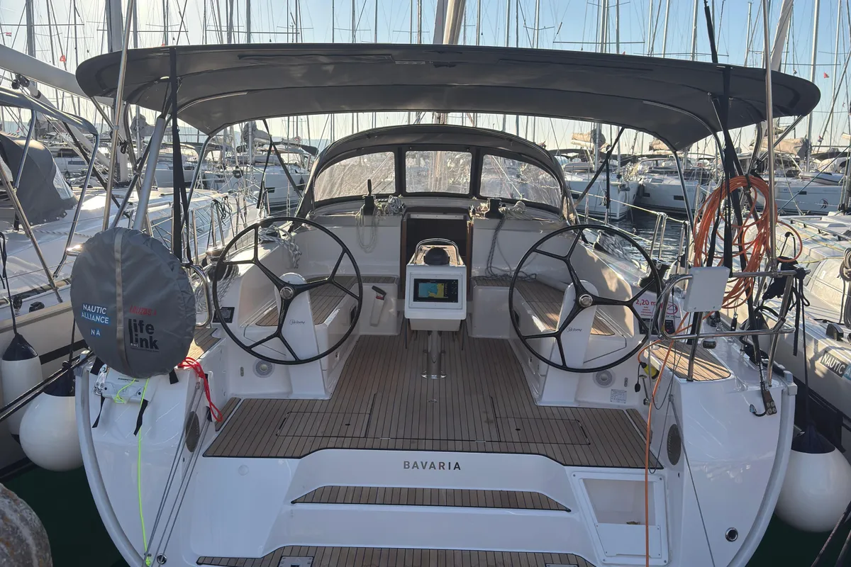 Cockpit of Mare, a Bavaria Voyager 45 sailboat at Murter, Croatia