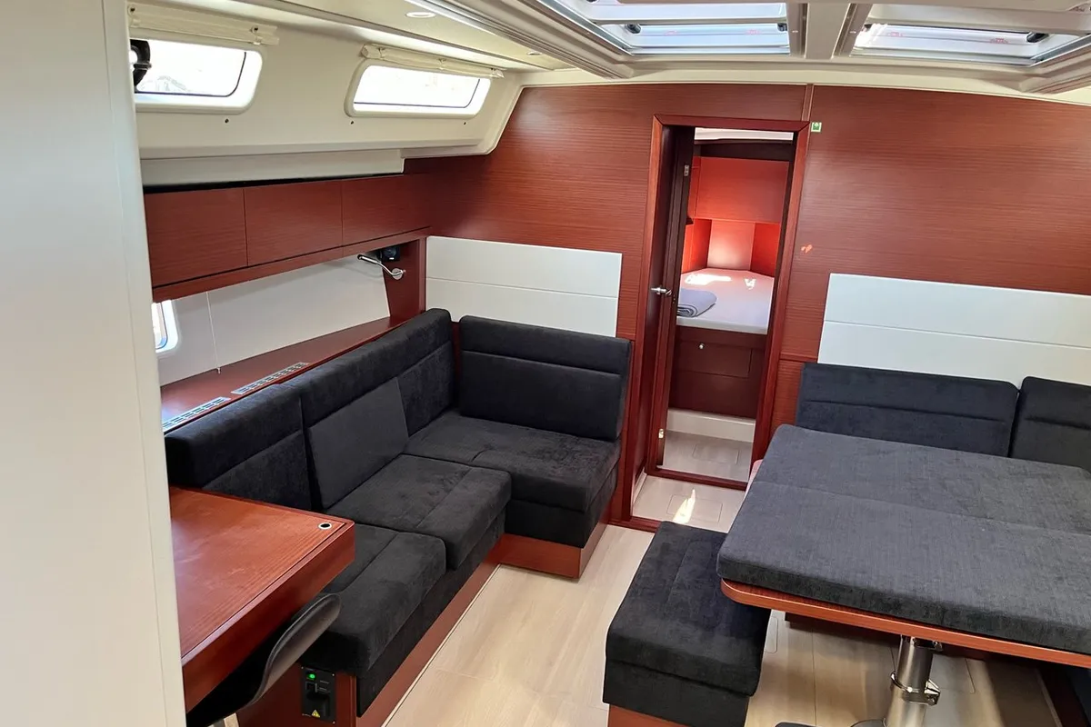 Salon of Bellatrix, a Hanse 458 sailboat at Thessaloniki, Greece