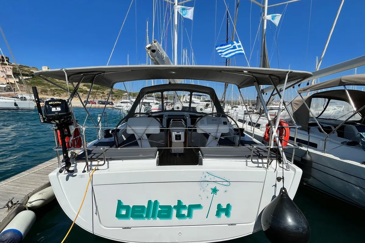 Exterior view of Bellatrix, a Hanse 458 sailboat at Thessaloniki, Greece