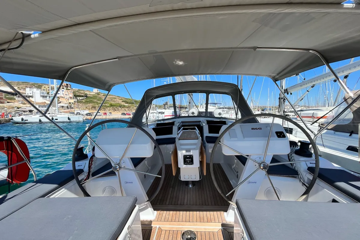 Cockpit of Bellatrix, a Hanse 458 sailboat at Thessaloniki, Greece