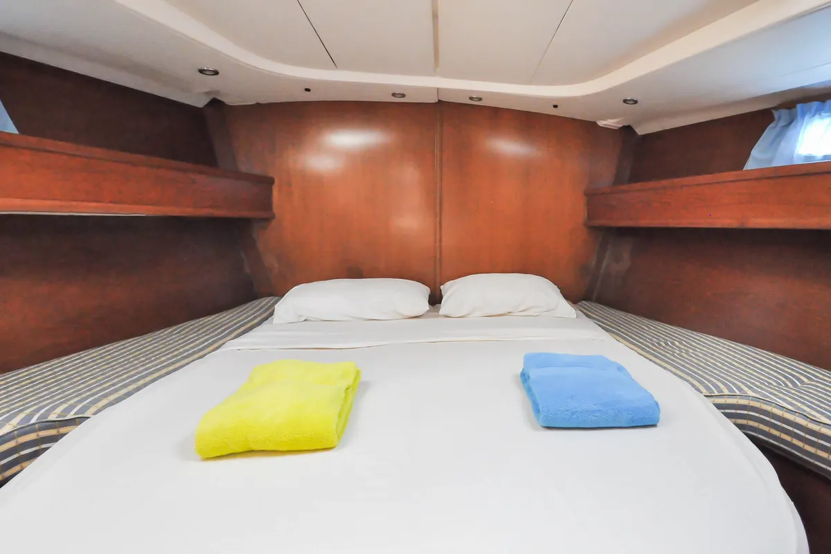 Cabin on Windward Spirit, a Jeanneau Sun Odyssey 54DS sailboat at Ribishi, Saint Vincent and the Grenadines