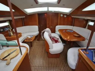 Salon of Windward Spirit, a Jeanneau Sun Odyssey 54DS sailboat at Ribishi, Saint Vincent and the Grenadines