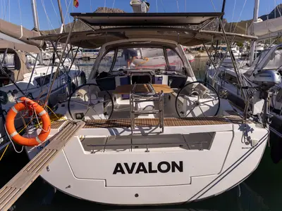 Cockpit of AVALON, a Beneteau Oceanis 45 sailboat at Port de Pollença, Spain