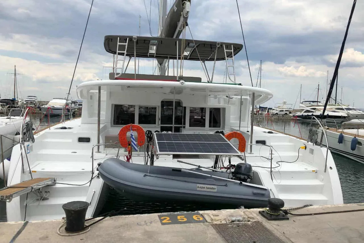 Exterior view of Aristofanis, a Lagoon 450 F catamaran at Municipal Unit of Lefkada, Greece