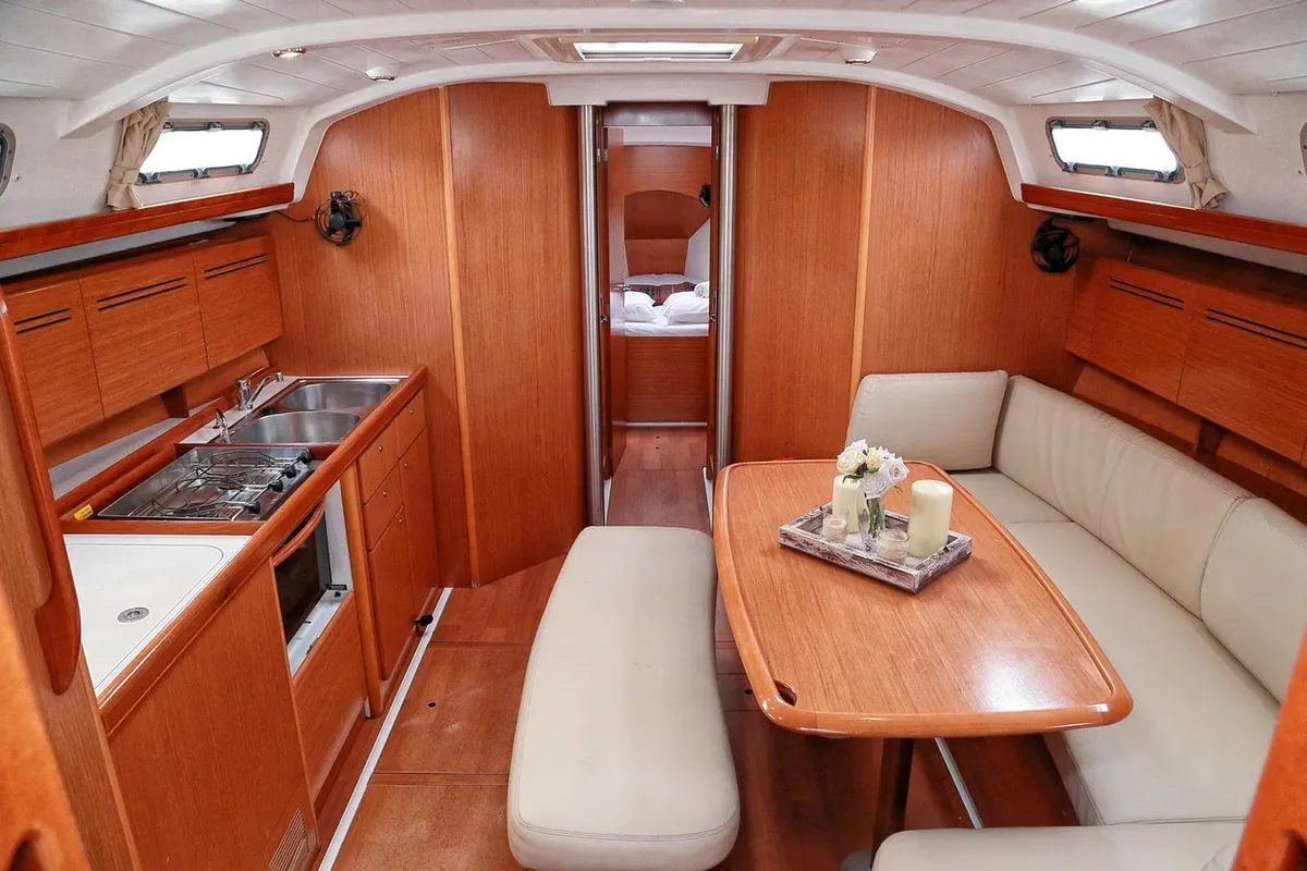 Salon of Too Lucky, a Beneteau Cyclades 43.4 sailboat at Sithonia Municipal Unit, Greece