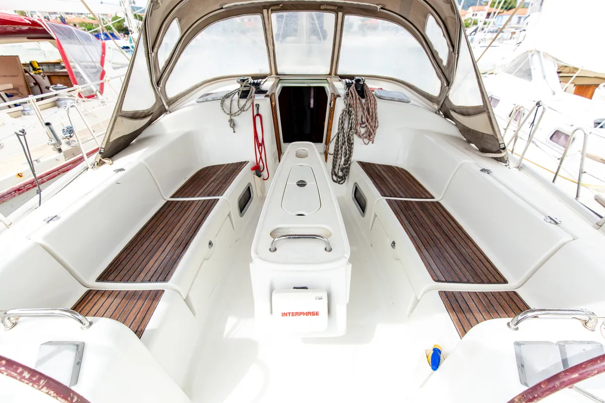 Deck of Too Lucky, a Beneteau Cyclades 43.4 sailboat at Sithonia Municipal Unit, Greece