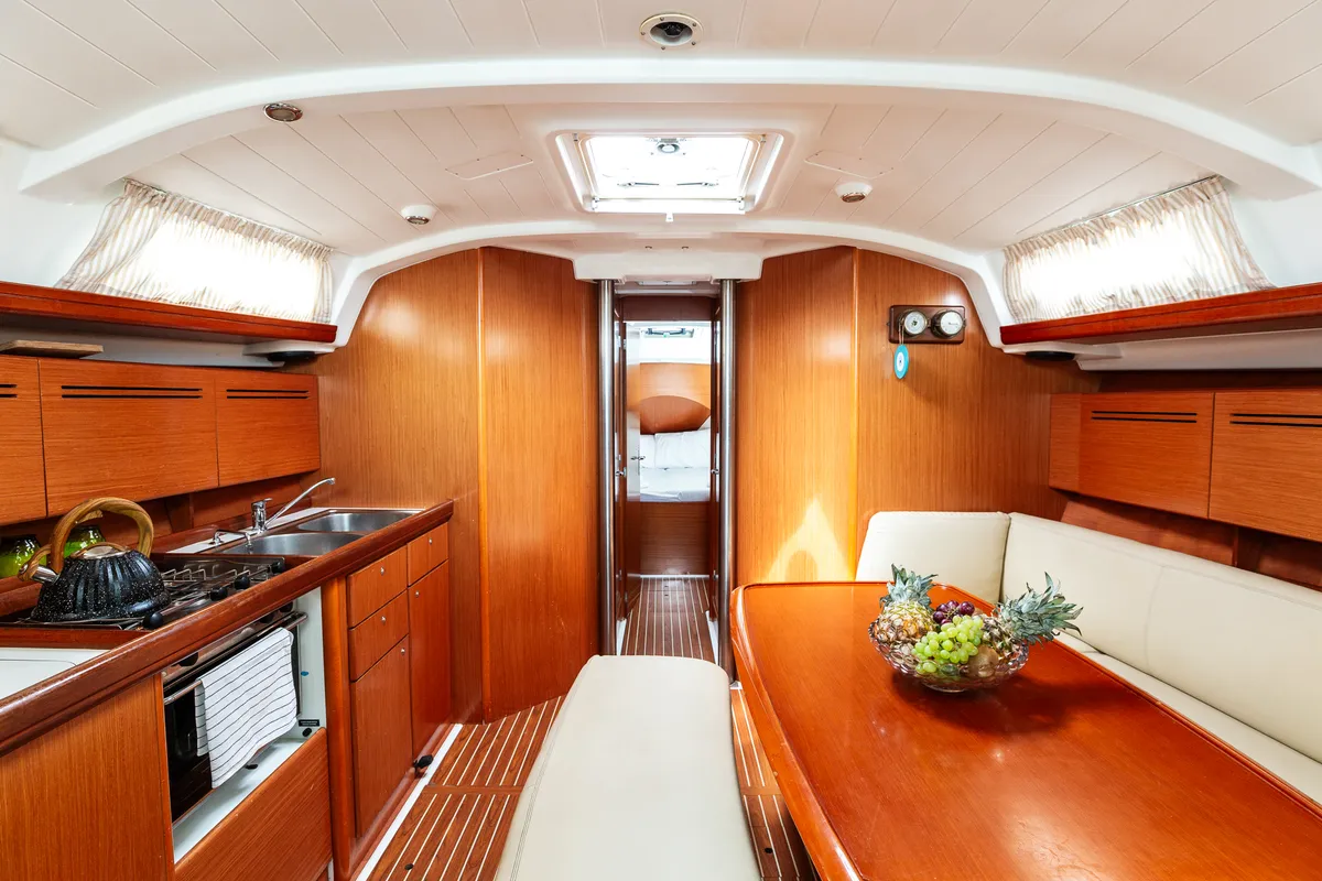 Salon of Too Lucky, a Beneteau Cyclades 43.4 sailboat at Sithonia Municipal Unit, Greece
