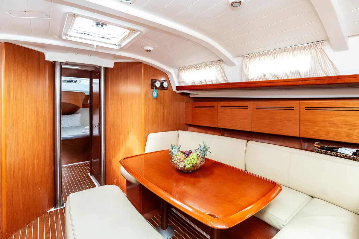 Salon of Too Lucky, a Beneteau Cyclades 43.4 sailboat at Sithonia Municipal Unit, Greece