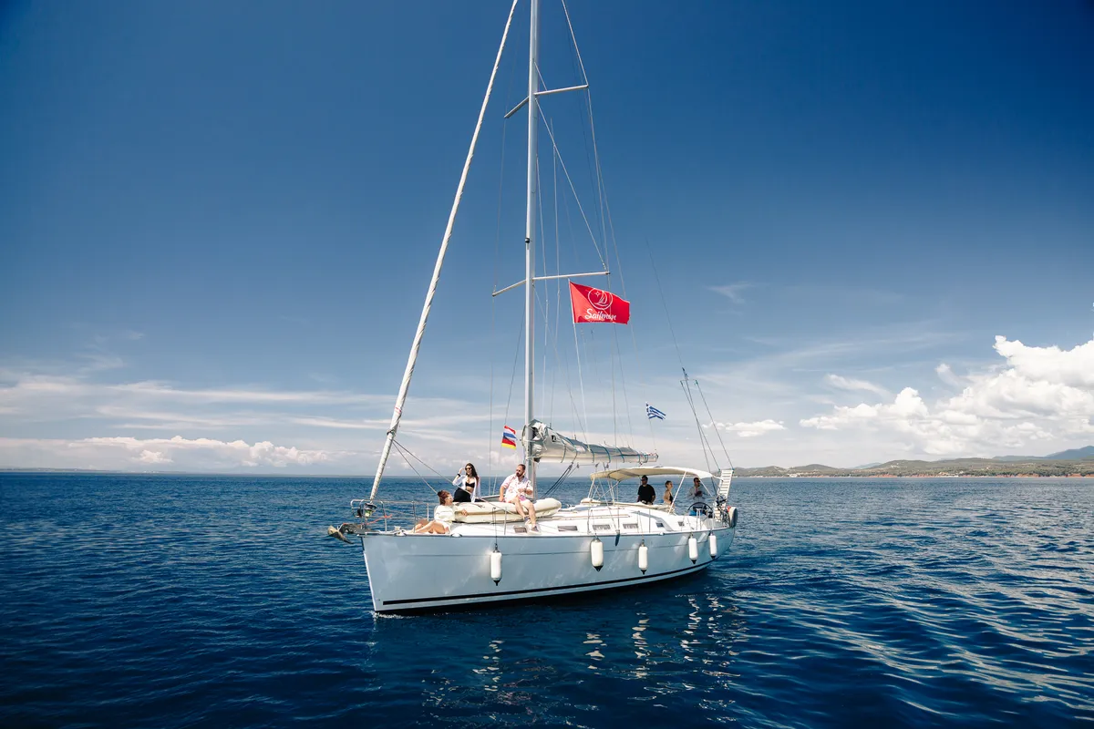 Exterior view of Too Lucky, a Beneteau Cyclades 43.4 sailboat at Sithonia Municipal Unit, Greece